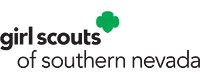 Girl Scouts of Southern Nevada logo, with text in black lettering and a green, three-leaf Trefoil icon above